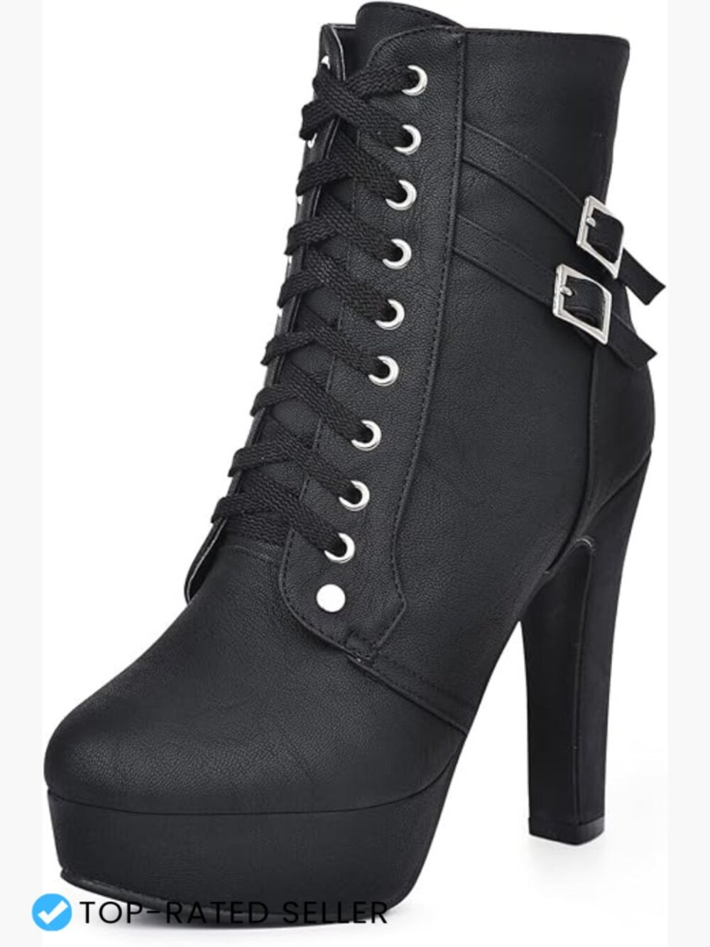 Chunky Platform Heeled Booties Lace Up Round Toe Sexy Mid Calf Boots Women